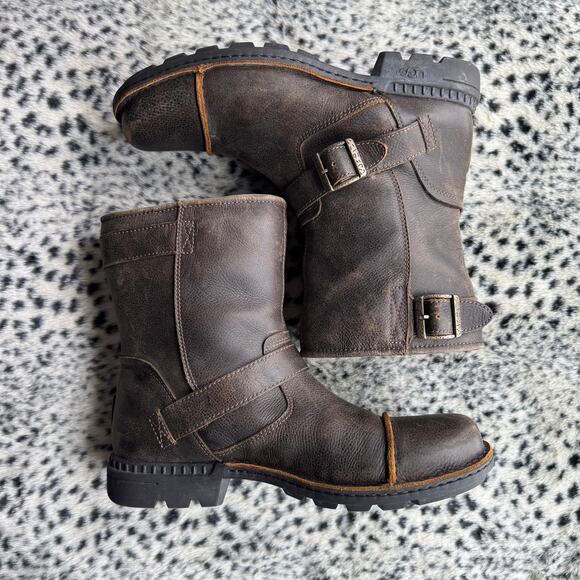 UGG Rockville II Leather Biker Rider Boots Brown Shearling Lined Mens Size 11.5 - Picture 3 of 7